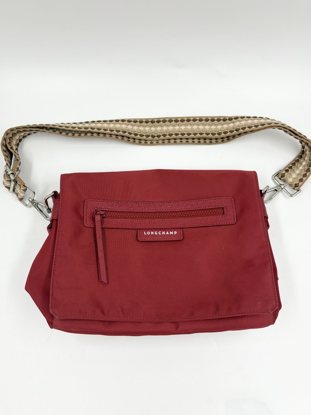 Longchamp Le Pliage Neo Nylon Messenger Crossbody Bag Purse Vibrant Red EUC